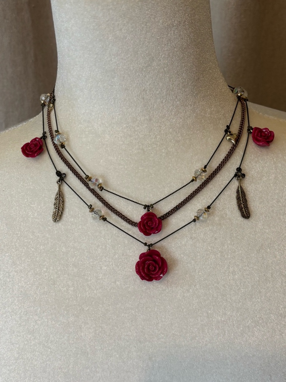 Betsy Johnson Triple Layer Roses Necklace